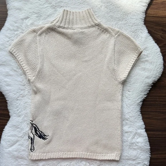 NWOT Maeve Equestrian Embroidered Mock-Neck Short-Sleeve Sweater Small Petite - Picture 6 of 9